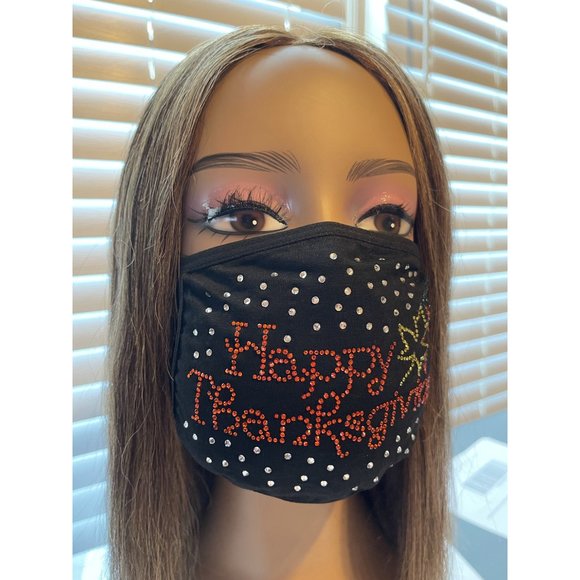 Happy Thanksgiving Bling Rhinestone Face Mask - Picture 3 of 10
